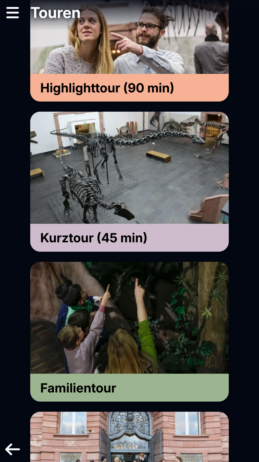 Auswahl der Touren im Senckenberg Museum